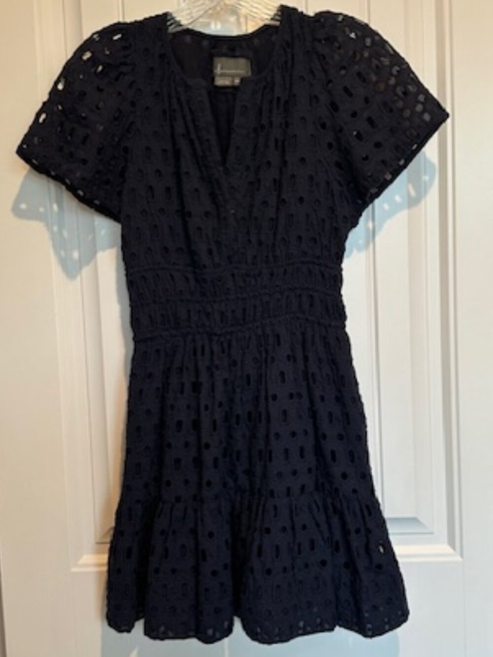 NAVY BLUE Anthropologie Somerset Black Eyelet Mini Dress XSP